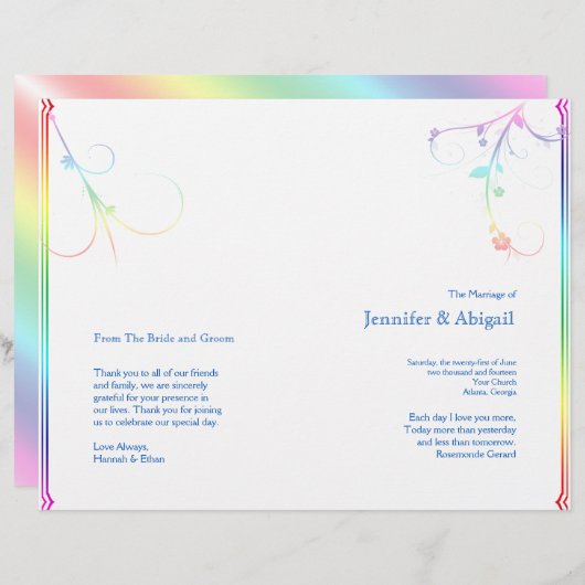 Elegantes Rainbow Floral Gay Wedding Program (Vorne/Hinten)