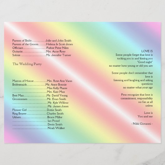 Elegantes Rainbow Floral Gay Wedding Program (Rückseite)