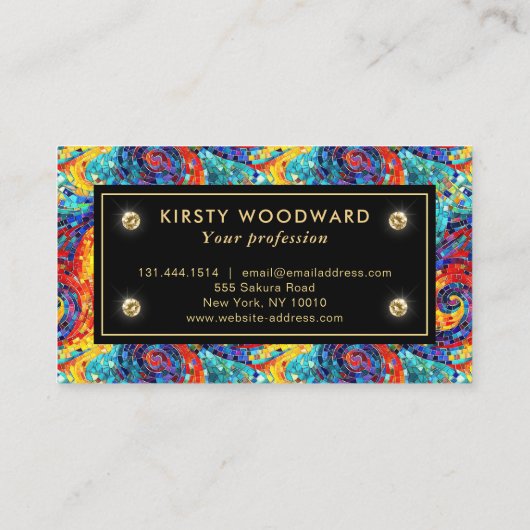 Elegantes Rainbow Jewel Tone Mosaic Glass Pattern Visitenkarte (Rückseite)