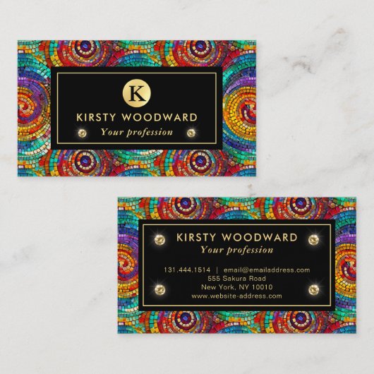 Elegantes Rainbow Jewel Tone Mosaic Glass Pattern Visitenkarte (Vorne/Hinten)