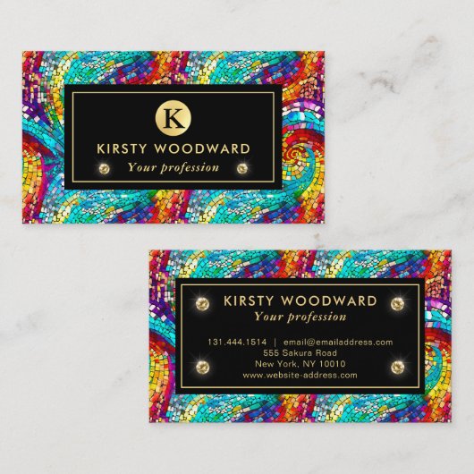 Elegantes Rainbow Jewel Tone Mosaic Glass Pattern Visitenkarte (Vorne/Hinten)