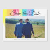 Elegantes Rainbow LGBTQ Couple Foto Save the Date Magneteinladung (Vorderseite)