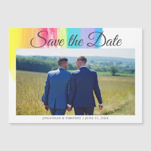Elegantes Rainbow LGBTQ Couple Foto Save the Date Magneteinladung (Vorderseite)
