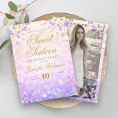 Elegantes Rainbow Lights & Confetti Foto Sweet 16 Einladung