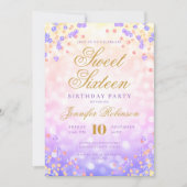 Elegantes Rainbow Lights & Confetti Foto Sweet 16 Einladung (Vorderseite)