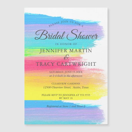 Elegantes Rainbow Two Brides Lesbian Brautparty Magneteinladung (Vorderseite)