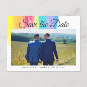 Elegantes Rainbow-Verlobung-Foto Save the Date Postkarte