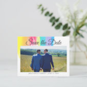 Elegantes Rainbow-Verlobung-Foto Save the Date Postkarte (Stehend Vorderseite)