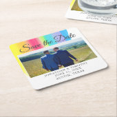 Elegantes Rainbow-Verlobung-Foto Save the Date Rechteckiger Pappuntersetzer (angewinkelt)