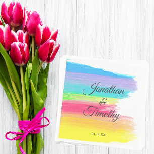 Elegantes Rainbow Watercolor Moderne LGBTQ Hochzei Serviette