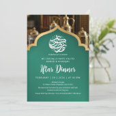 Elegantes Ramadan-Iftar-Dinner Grün-Gold-Bogen Einladung (Stehend Vorderseite)