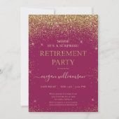 Elegantes Raspberry Gold Glitzer Retirement Party Einladung (Vorderseite)