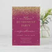 Elegantes Raspberry Gold Glitzer Retirement Party Einladung (Stehend Vorderseite)