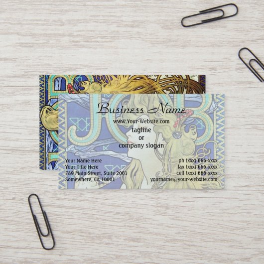 Elegantes Rauchen, Job von Alphonse Mucha Art Nouv Visitenkarte (Vorderseite/Rückseite Beispiel)