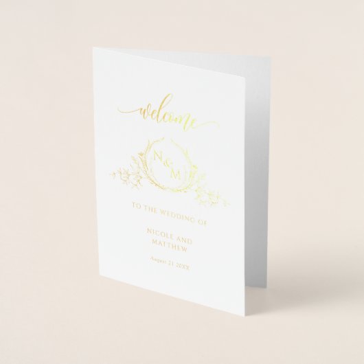 Elegantes Real Gold Foil Monogramm, Hochzeitsprogr Folienkarte (Vorderseite)