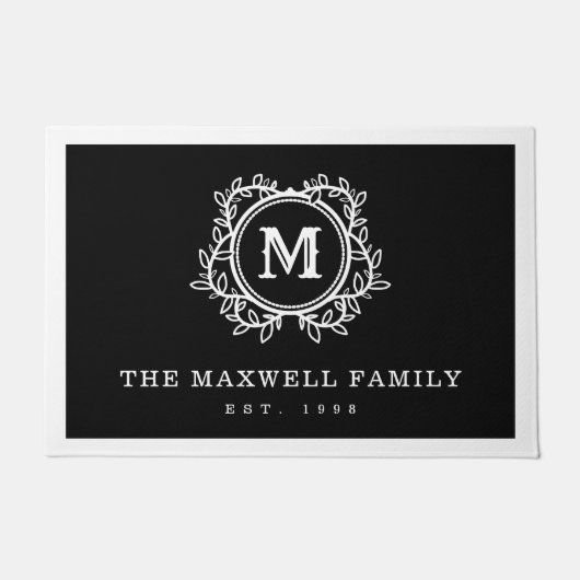 Elegantes Reben Schwarz-weiß Monogramm Fußmatte (Vorderseite)