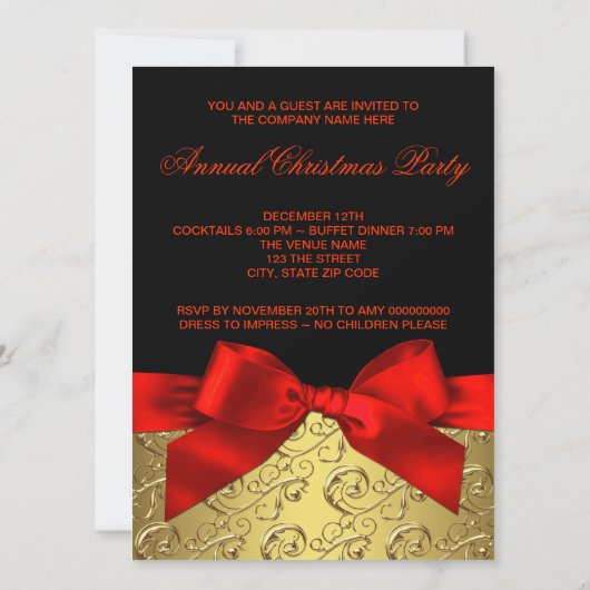 Elegantes Red and Gold Corporate Christmas Party Einladung (Rückseite)