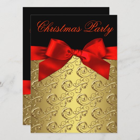 Elegantes Red and Gold Corporate Christmas Party Einladung (Vorne/Hinten)