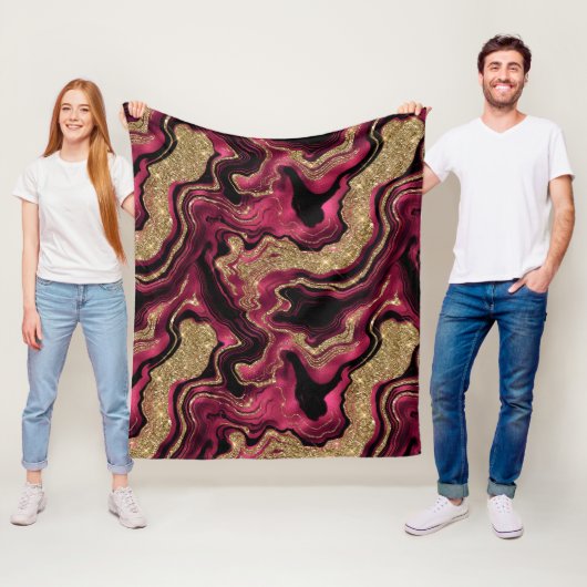 Elegantes Red and Gold Glitzer Agate Pattern Fleecedecke (Beispiel)