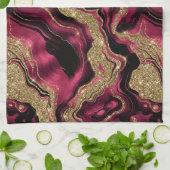 Elegantes Red and Gold Glitzer Agate Pattern Geschirrtuch (Gefaltet)