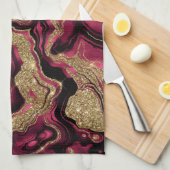 Elegantes Red and Gold Glitzer Agate Pattern Geschirrtuch (Viertel Falte)