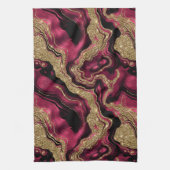 Elegantes Red and Gold Glitzer Agate Pattern Geschirrtuch (Vertikal)
