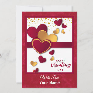 Elegantes Red and Gold Hearts Valentinstag Design Feiertagskarte