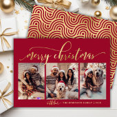 Elegantes Red and Gold Script 3 Foto Weihnachten