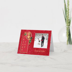 Elegantes Red and Gold Vintag Cameo Foto Hochzeit Dankeskarte