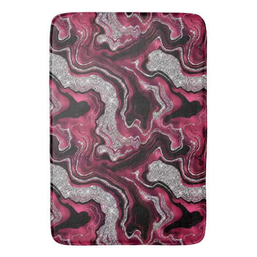 Elegantes Red and Silver Glitzer Agate Pattern Badematte (Vorderseite Vertikal)