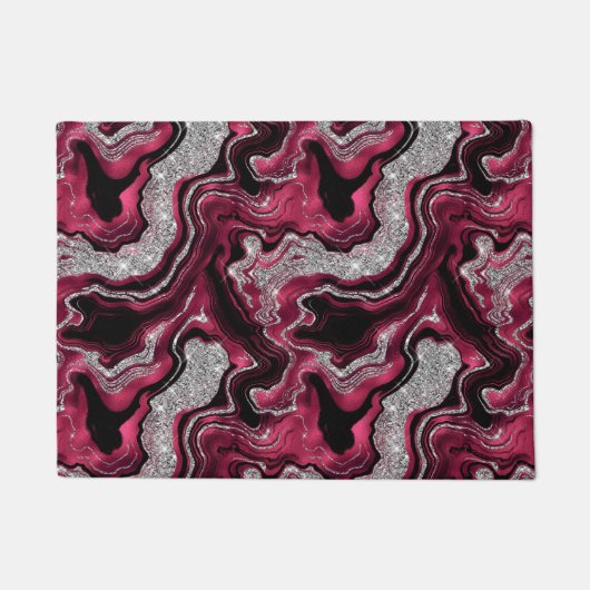 Elegantes Red and Silver Glitzer Agate Pattern Fußmatte (Vorderseite)