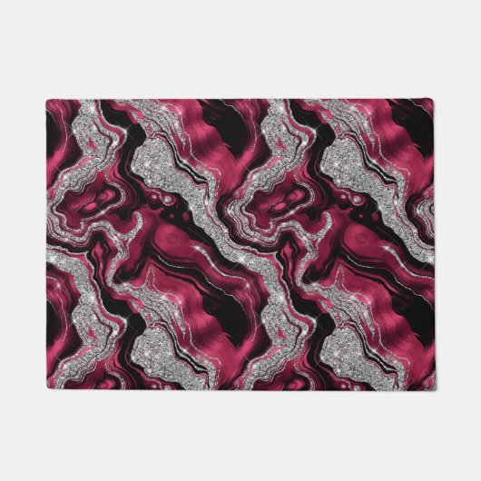 Elegantes Red and Silver Glitzer Agate Pattern Fußmatte (Vorderseite)