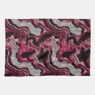 Elegantes Red and Silver Glitzer Agate Pattern Geschirrtuch