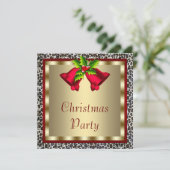 Elegantes Red Bells Red Leopard Weihnachts-Party Einladung (Stehend Vorderseite)
