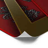 Elegantes Red Black Damask Gold Event Poster (Ecke)
