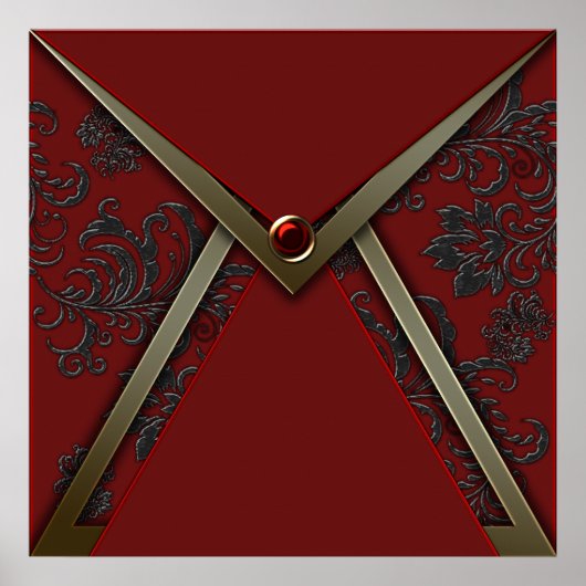 Elegantes Red Black Damask Gold Event Poster (Vorne)