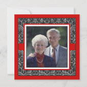 Elegantes Red & Black Damask Hochzeitstag Einladung (Vorderseite)