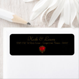 Elegantes Red Black Gold Wedding Label