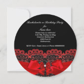 Elegantes Red Black Lace Party Diamond Bow 2 Einladung (Rückseite)