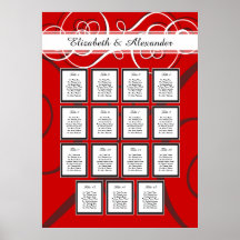 Elegantes Red Black Wedding 15 Table Seating Chart