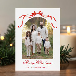 Elegantes Red Bow Christmas 4 Foto Feiertagskarte