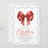 Elegantes Red Bow Christmas Party Einladung (Vorderseite)