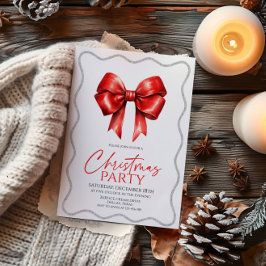 Elegantes Red Bow Christmas Party Einladung