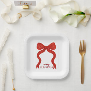 Elegantes Red Bow Christmas Party - Pappteller