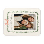 Elegantes Red Bow Greenera Garland Foto Magnet (Horizontal)