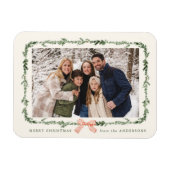 Elegantes Red Bow Greenera Garland Foto Magnet (Horizontal)