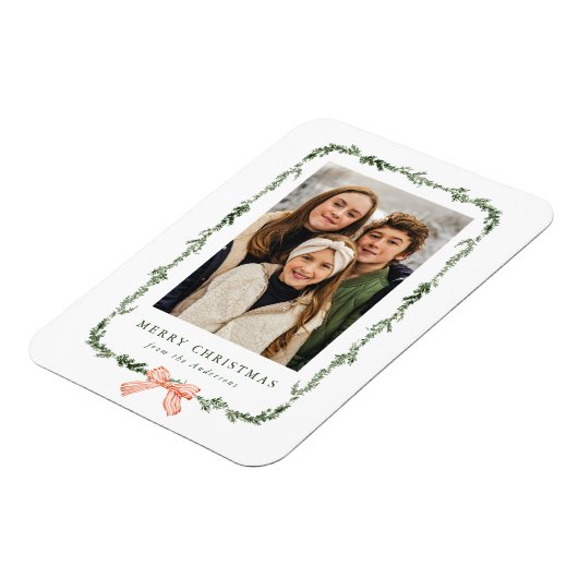 Elegantes Red Bow Greenera Garland Foto Magnet (Linke Seite)