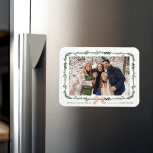 Elegantes Red Bow Greenera Garland Foto Magnet