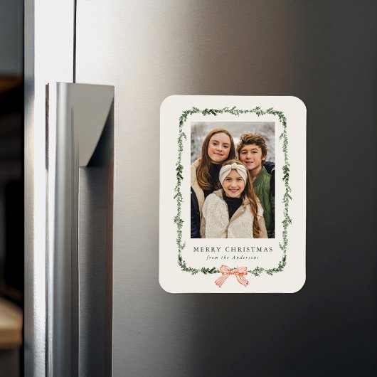 Elegantes Red Bow Greenera Garland Foto Magnet