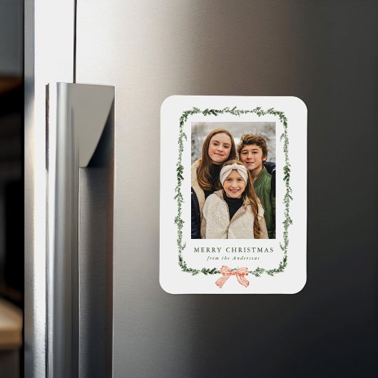 Elegantes Red Bow Greenera Garland Foto Magnet